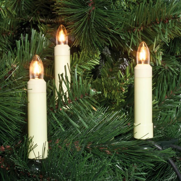 Weihnachtsbaumkette, klar/weiß, E10/3W, mit teilbarem Stecker