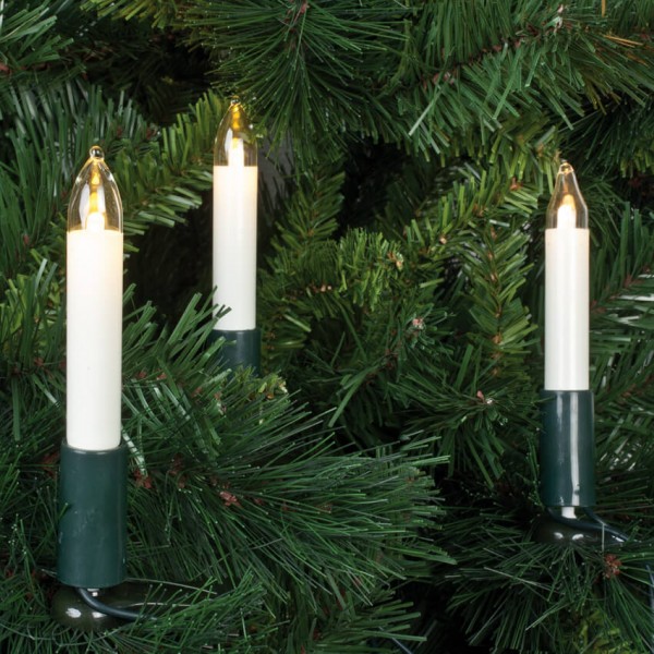 LED-Weihnachtsbaumketten, klar/elfenbein, LEDs warmweiß, Schaftkerzen
